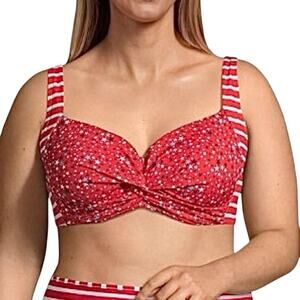 NWT Lands' End Stars Stripes Twist Front Underwire Bikini Swim Top 20 W  Red